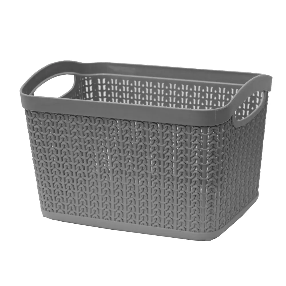 JVL Loop 6.6 Litre Rectangular Plastic Storage Basket, Grey Kitchen Laundry Organiser