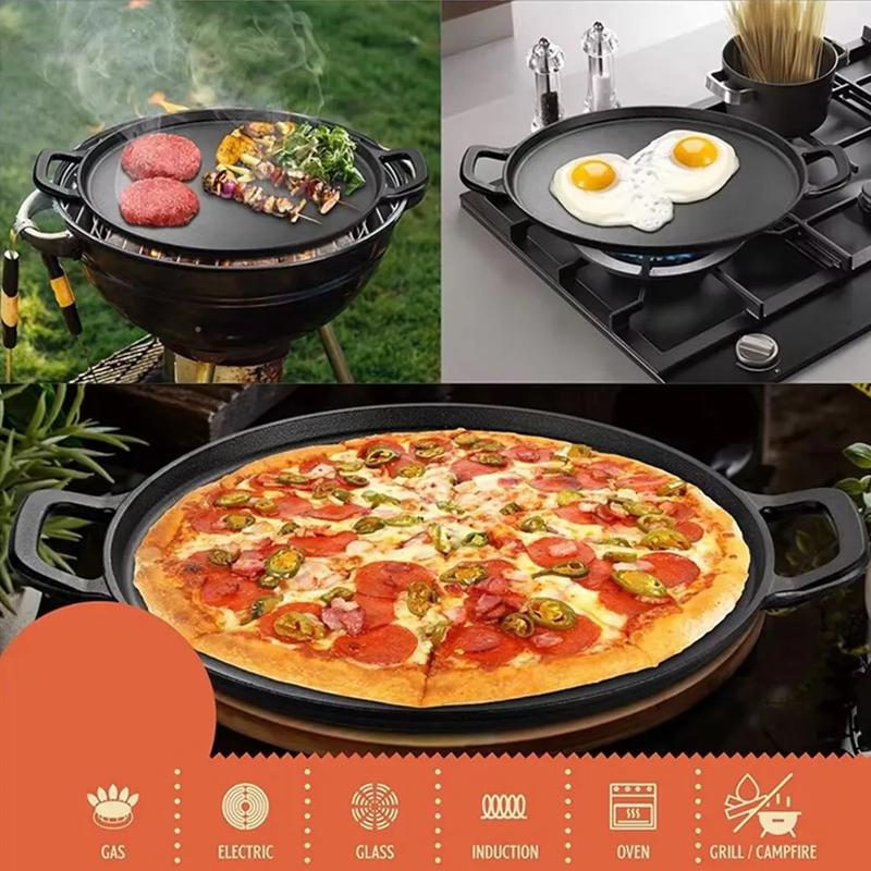 Non-Stick Cast Iron Round Grill Pan for Cooking Pizza and Griddles - 30cm and 35cm - Cookware 5
