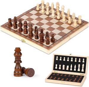 Large 30CM Folding Chessboard Wooden Magnetic International Chess Board Set Game Board Chessboard Traditional Game with Chess Pieces & Storage Slots For Kids Adults