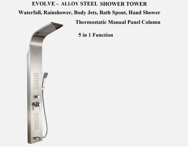 EVOLVE Thermostatic Shower Panel Column Tower 48 Body Jets Waterfall Bath Spout 3