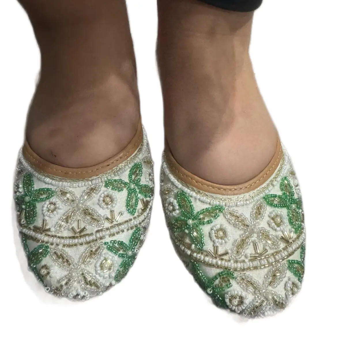 INDIAN SIZE Women’s green and white Punjabi jutti traditional women’s footwear INDIAN SIZE