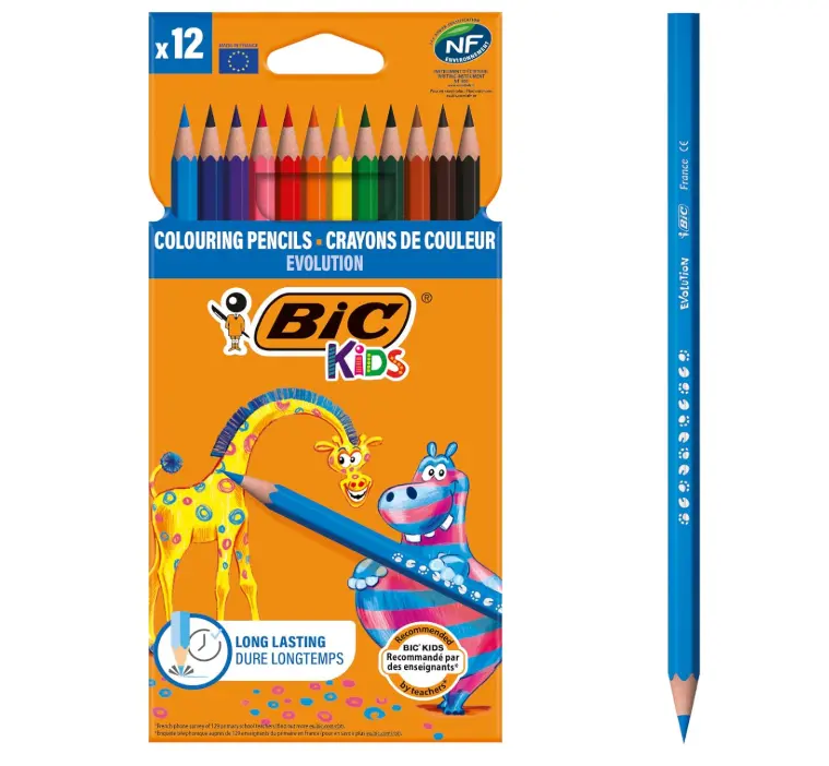 BIC Kids Evolution Coloured Pencils, Vivid Colouring Pencils, Easy to Sharpen, Extra Resistant BIC Pencils, School Supplies, 12 Pack