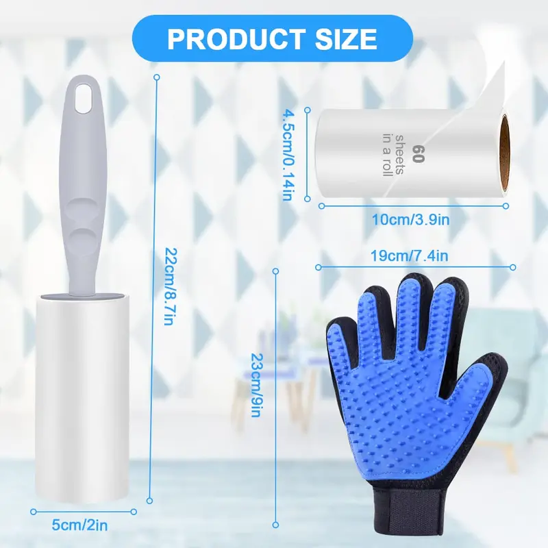 Pet Dog Cat Grooming Glove and Lint Roller, 2Pack Pet Hair Remover with Longer Tips, Deshedding Brush Glove for Cats & Dogs with Long & Short Fur - (Left & Right) 1