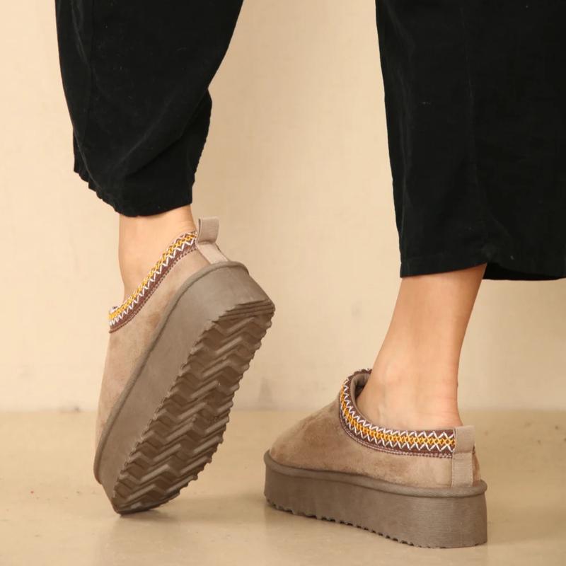 Autumn Winter Warm Suede Braided Outdoor Slippers Fashion Genuine Leather Fluffy Fur Lining Shoes for Autumn Winter Flat Sole and Platform Sole 2 Styles Optional Women's Autumn Winter Warm Suede Braided Outdoor Slippers with Fluffy Fur Lining - Girl gift 4