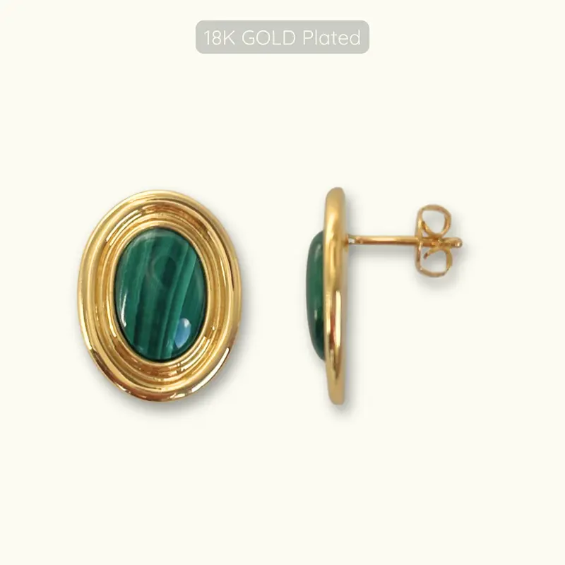 Phyllis Studs - 18k Gold Plated - Malachite 1