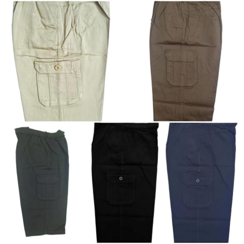 Mens 3/4 Cargo Shorts Elasticated Waist Modest Wear Three Quarter Below Knee Long Multi Pockets Pants. Plain Casual 1