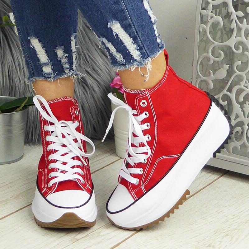 G-12 Women Grip Sole Platform Trainers Classic Lace Up Casual High Top Sneakers 6