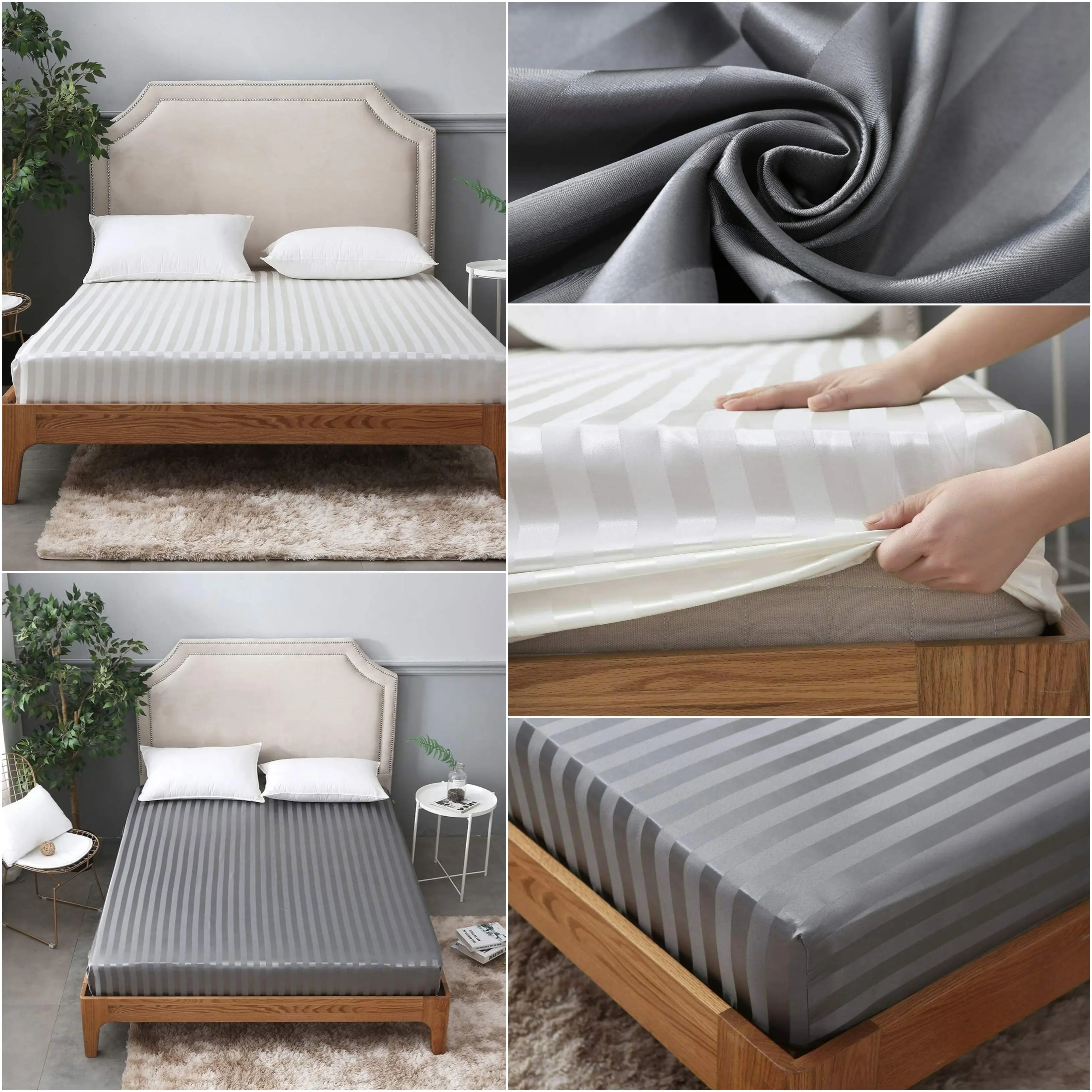 Extra Deep Stripe Fitted Sheet 40cm / 16" 100% 600 Thread Count Egyptian Cotton Mattress Covers Bottom Bed Sheets Double King Super King Size