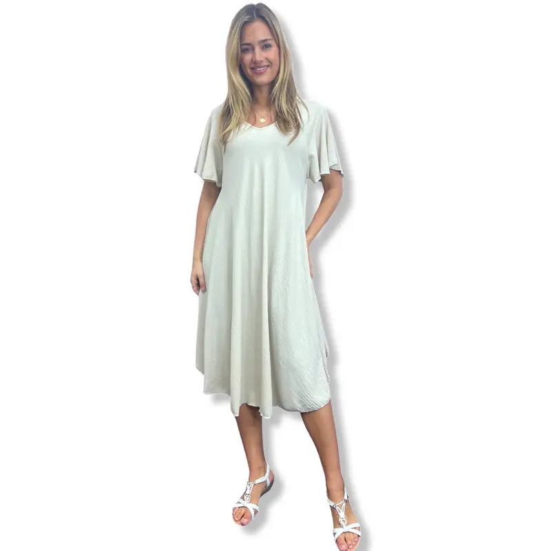 JCUKOUTLET SWING MIDI DRESS LARGE CIRCLE HEM V-NECK FLUTTER SLEEVES LADISE FASHION SUMMER DRESS RELAXING FIT ONE SIZE FITS ALL 10-22 PLUS SIZE MIDI DRESS 6