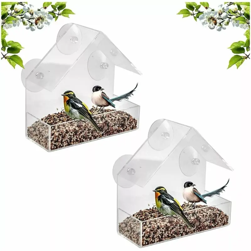 2 x Window Bird Feeder Wild Table Hanging Suction Perspex Clear Viewing Seed Nut for Garden and Home 0