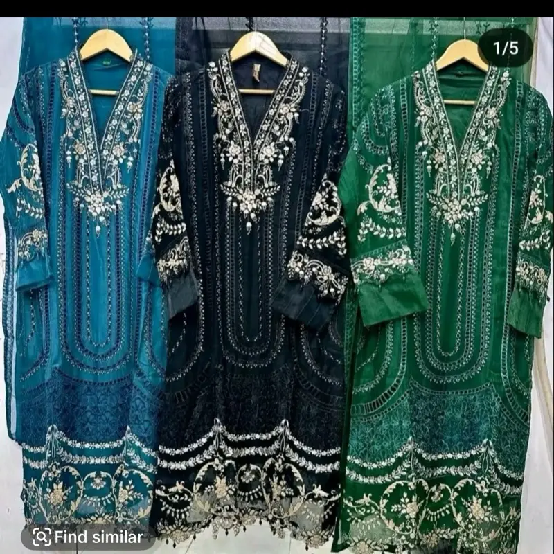 Beautiful Chiffon Embroidered 3pc Suit with Soft Net Dupatta and Plain Plazoo for Women's Formal Wear - Womenswear 0