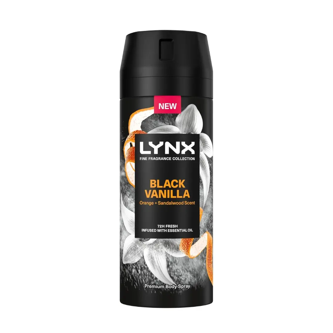 Lynx Black Vanilla Premium Deodorant Bodyspray 150 ml - Fine Fragrance Collection - Cosmetic, Comfort Cleanser Scent Scented Aroma