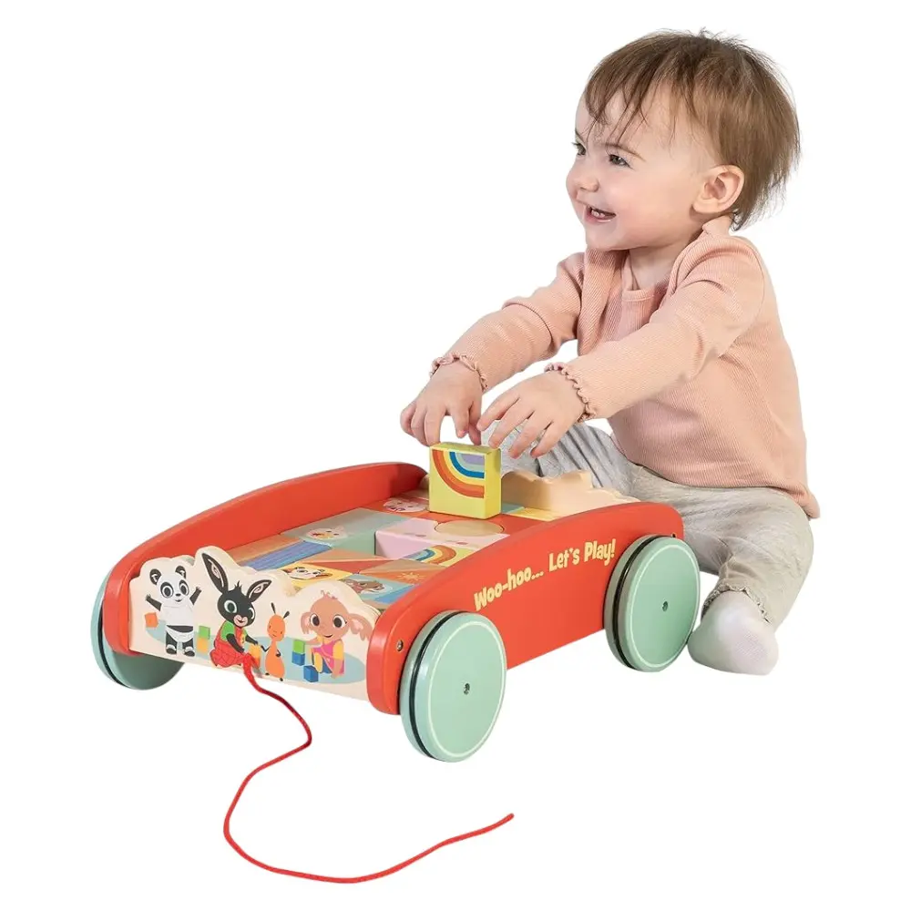 8th Wonder Toys Bing Wooden Pull Along Cart with 28 Blocks 18+ Months toy
