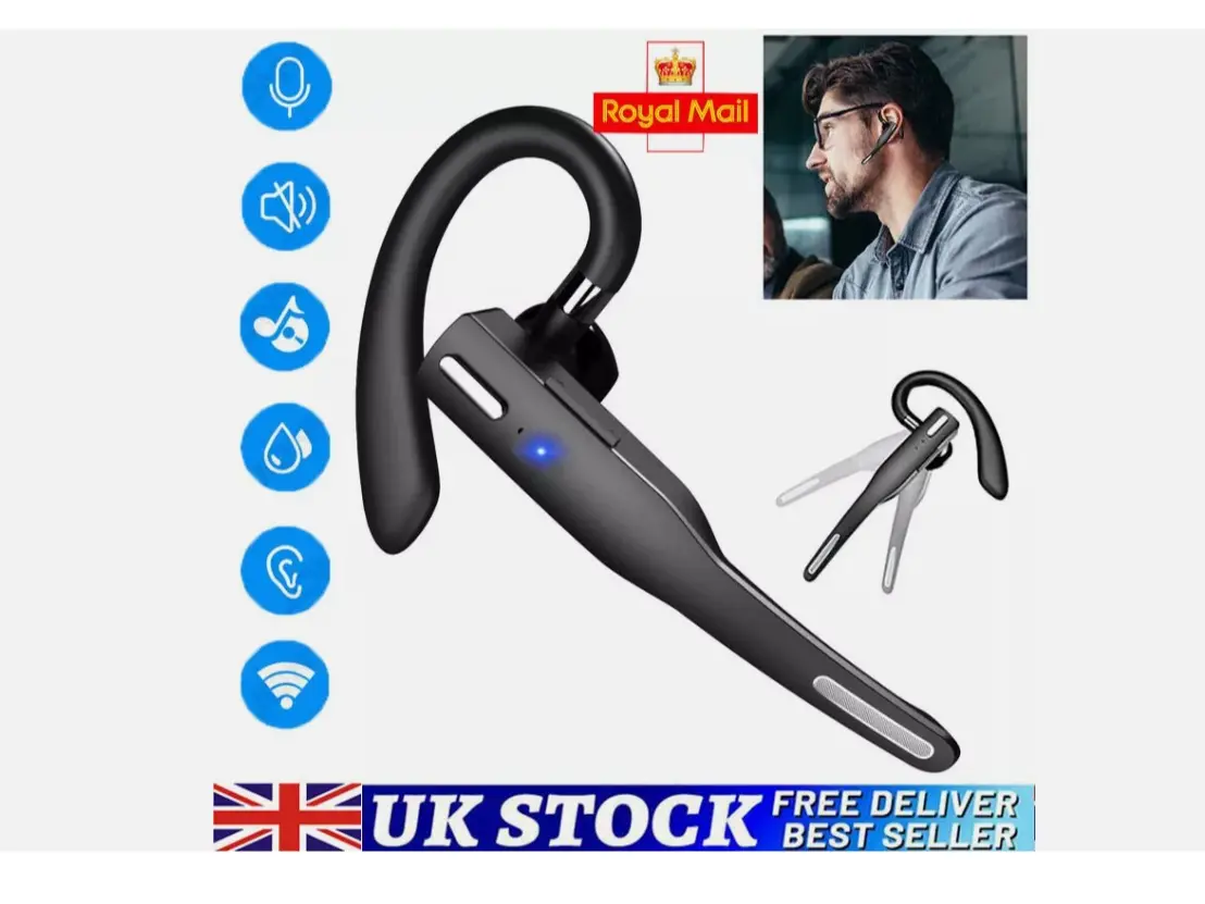 Trucker Wireless Headset Bluetooth Earpiece Dual Mic Noise Cancelling Earbud UK