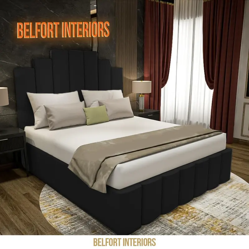 SKYLINE LUXURY OTTOMAN STORAGE PLUSH FABRIC BED FRAME- 3 colours 5