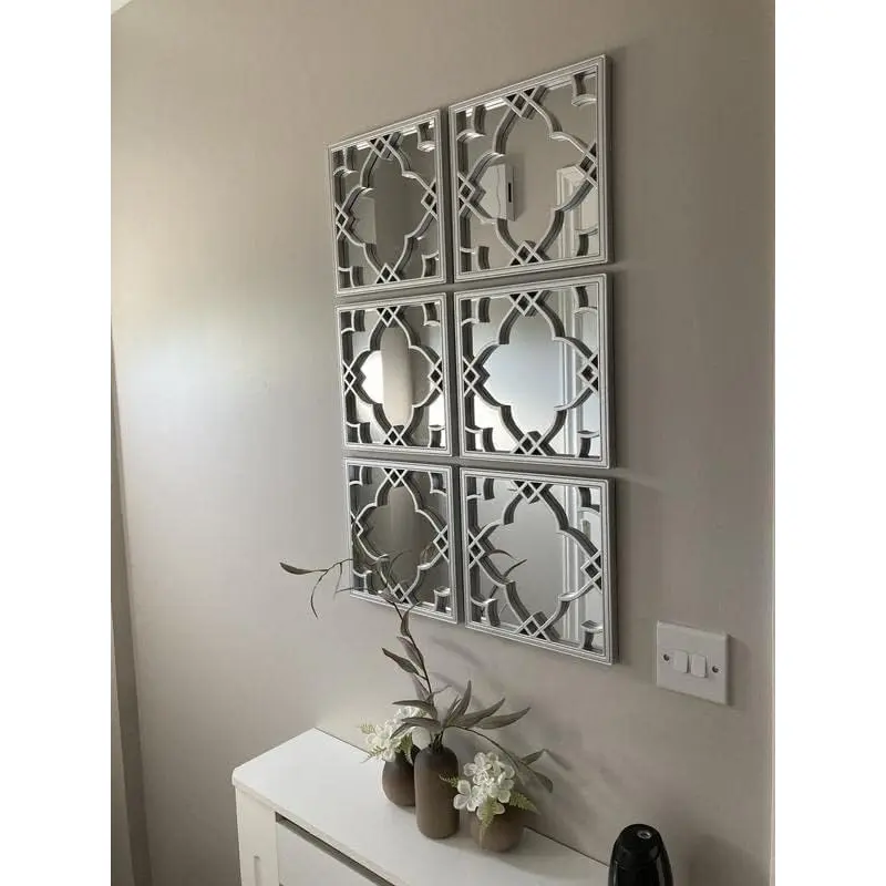 DEENZ Set Of 3 Silver Moroccan Tile Mirrors Moroccan Wall Art Hanging Mirror Square For Hanging And Wall Decor Small Sliver Home Accessories Gifts
