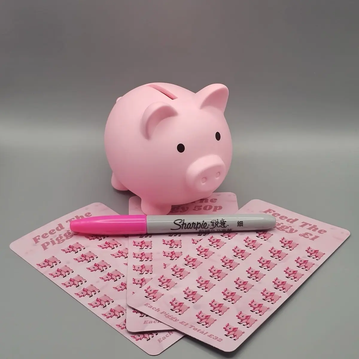 Cute little Piggy money savings tracker, Pig Money Box and pink Sharpie Pen. Decor Ornaments money  jar spirited  away coin bank piggy  bank Tin