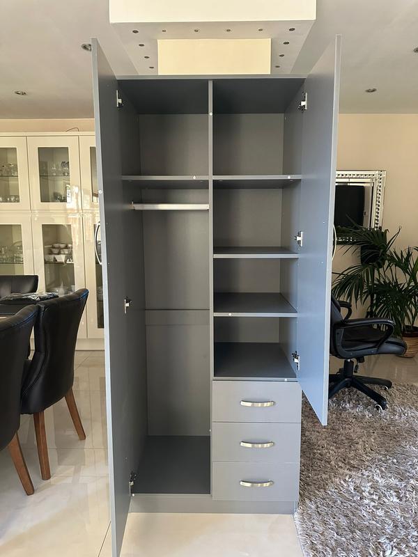 PALAKLOT 2 Door 3 Drawer Full-length Mirror Wardrobe | Modular Cabinet for Space Saving | Ideal Storage Organizer (Grey) 2