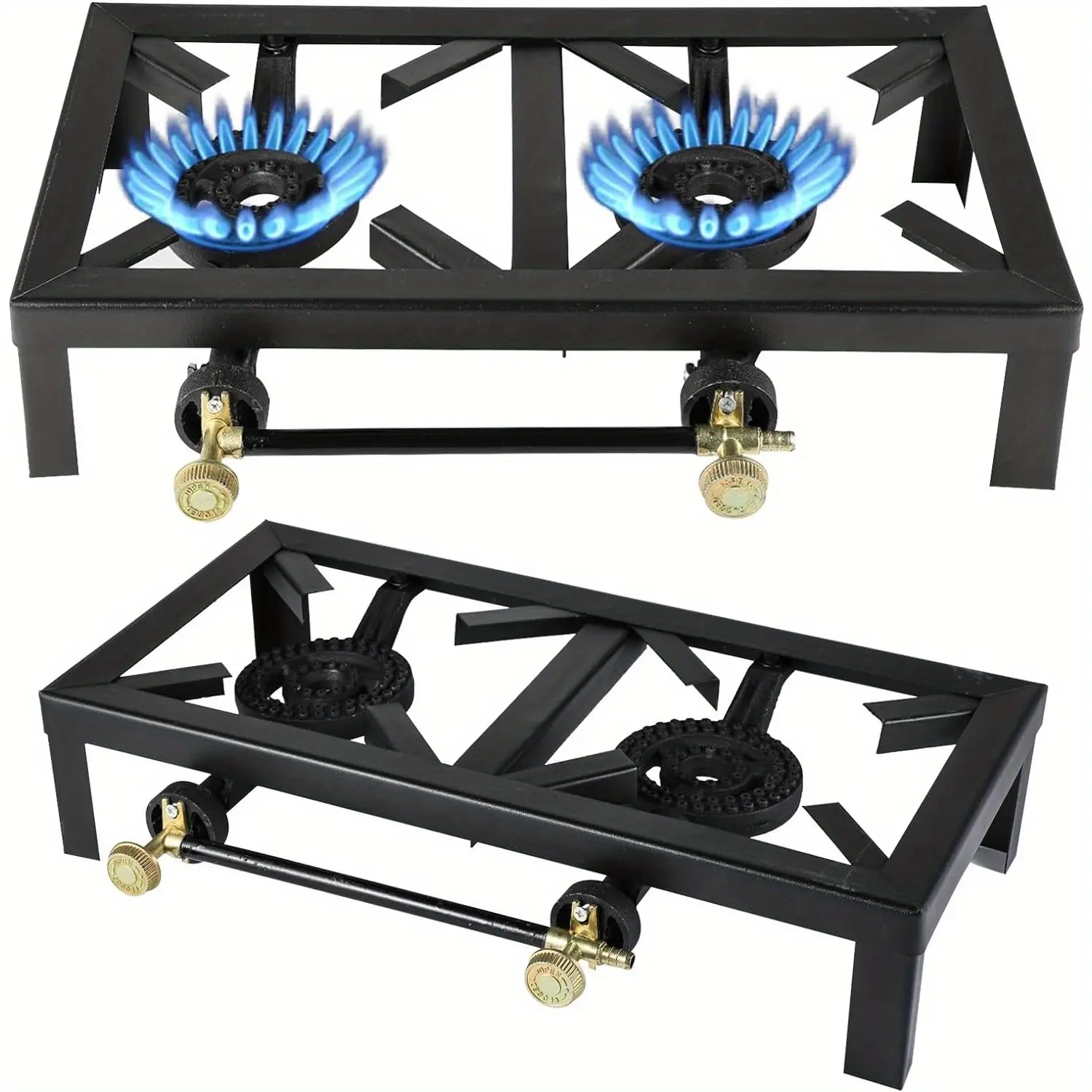 Portable Gas Double Burner Camping Cooker Stove Cast Iron BBQ Grill