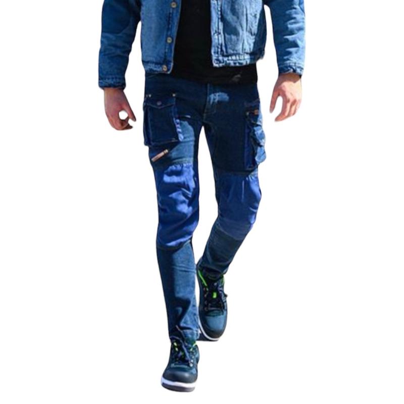 Mens Slim Fit Stretch Heavy Duty Work Jeans With Knee Pad Pockets Denim Multi Pockets Combat Cargo Trousers 1
