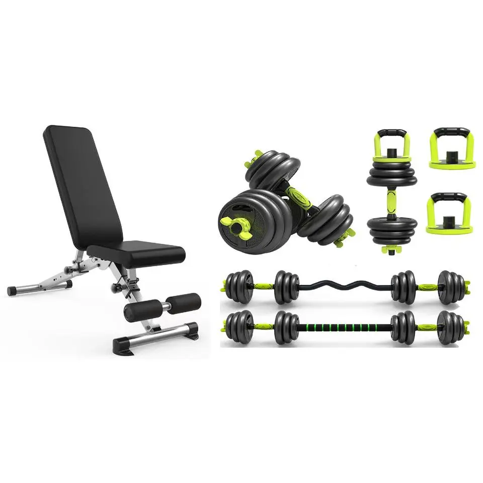 STRONGWAY Adjustable 6 in 1 Dumbbell Barbell Kettlebell Push Up Set - 20KG, 30KG and 40KG SETS with Adjustable Weight Bench