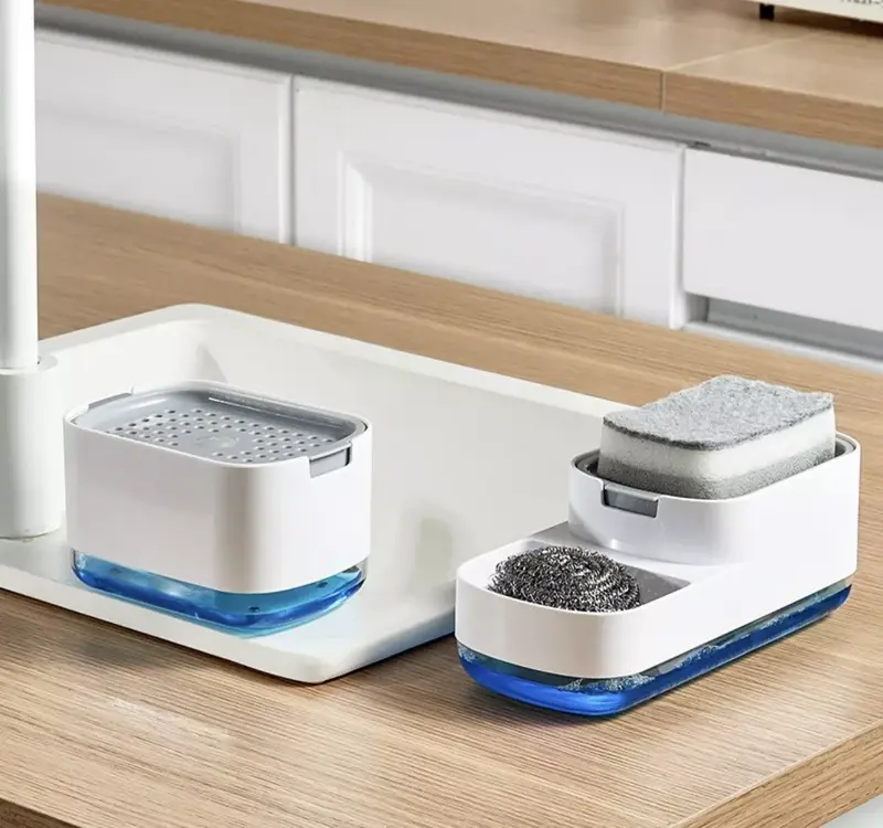 Kitchen Liquid Soap Pump Dispenser 2 in1 ABS Sponge Holder + Sponge 1