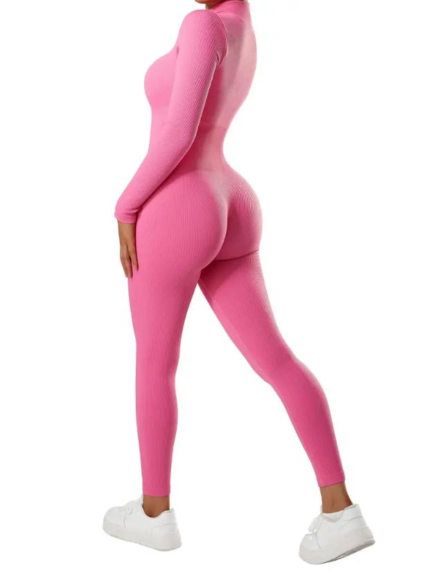 Product Introduction of She Comfy Women's long-sleeved front zipper jumpsuit ribbed high neck workout yoga jumpsuit Comfort 3