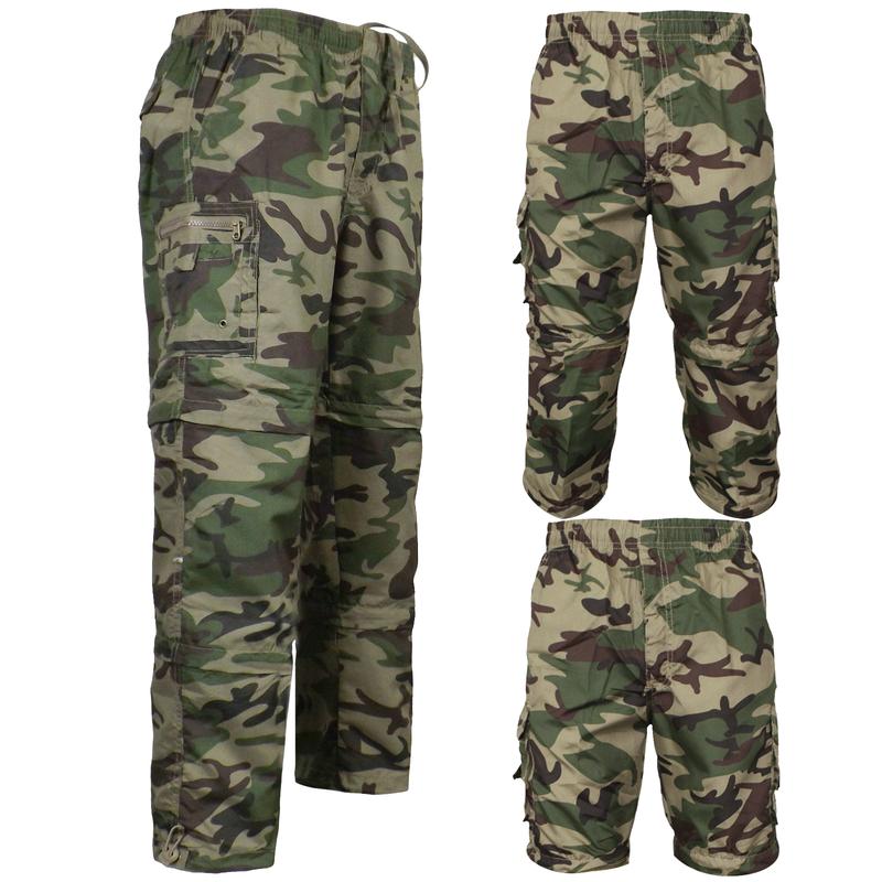Mens 3 In 1 Camouflage Trousers Zip Off Shorts Combat Cargo Army Work Pant S-3XL Menswear Soft 1