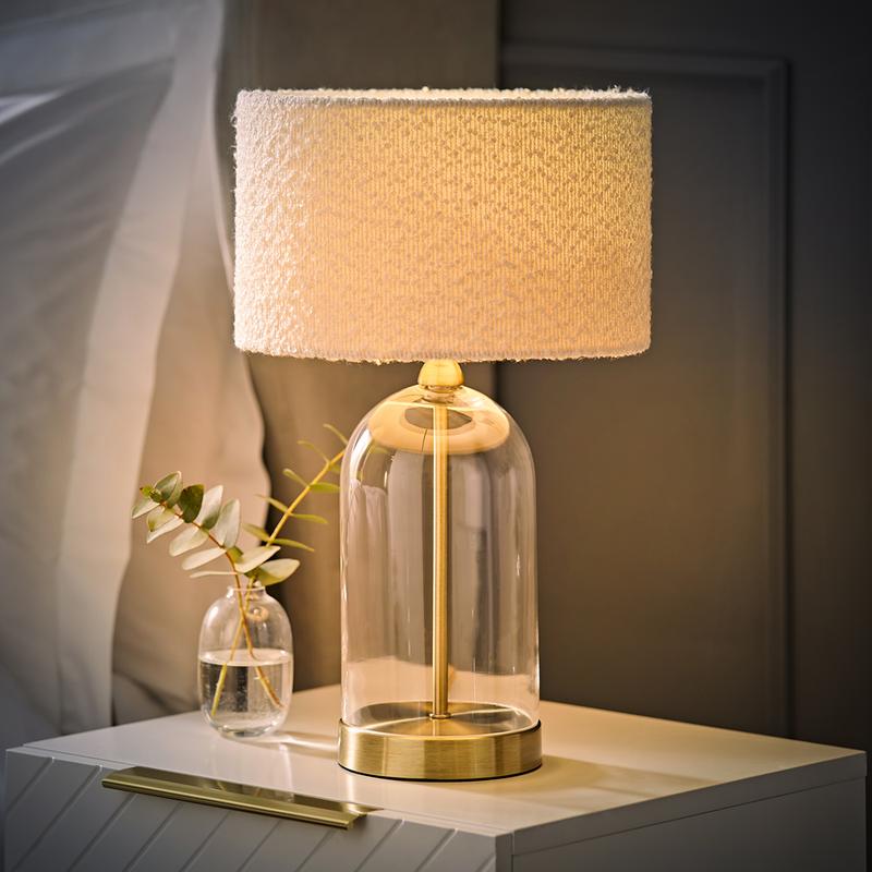 Jessy Black/Gold Glass Table Lamp with Cream Boucle Shade 3