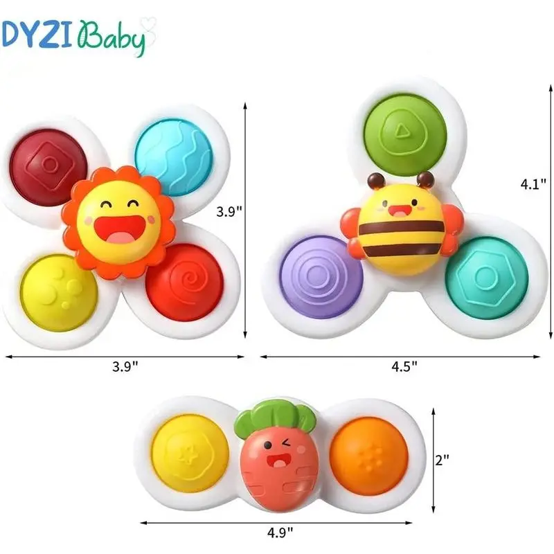 Suction Cup Spinner Toys 3 Pieces - Sensory Bath Toys for Toddlers 1-3 - Stress Relief and Anxiety Suction Cup Spinner Dyzi 5