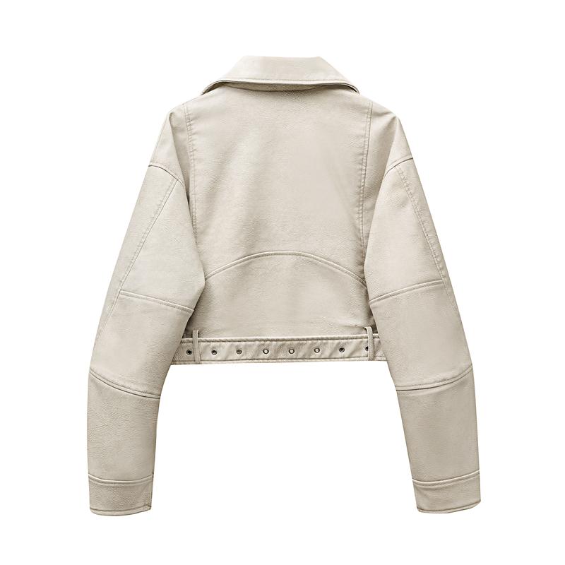 Product Introduction of NEW New Coal graysty le Women's washed leather jacket with belt, short coat with downgraded zipper and vintage lapel jacket HOT 8