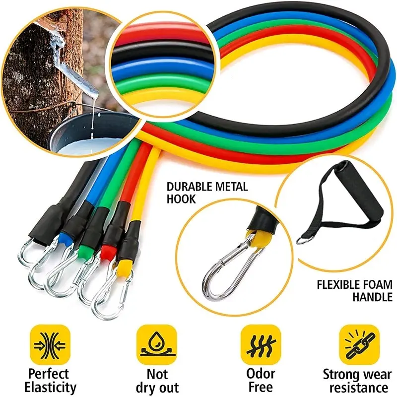 Portable Fitness Equipment 11pcs/Set Pull Rope with Ankle Strap, Chest Expander and Elastic Exercise Band 3