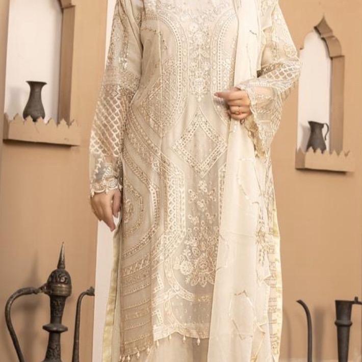 3pc Maria B Inspired Chiffon dress With Plazzo  - Beautiful Party Dress -Formal Wear 4