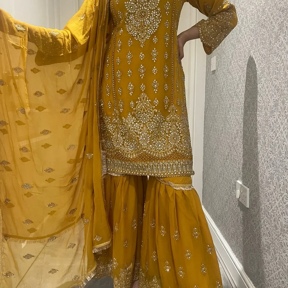 Zaina embroidered and stone work chiffon gharara outfit