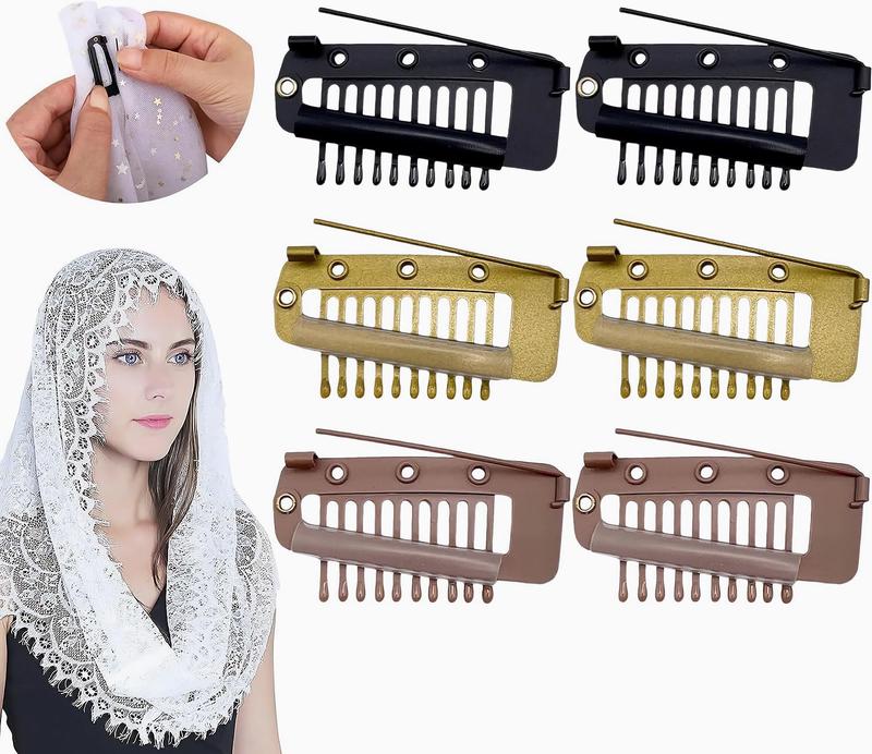 6 Pcs Chunni Clips Set with Safety Pin, Black/Brown/Golden/Multi-color 0