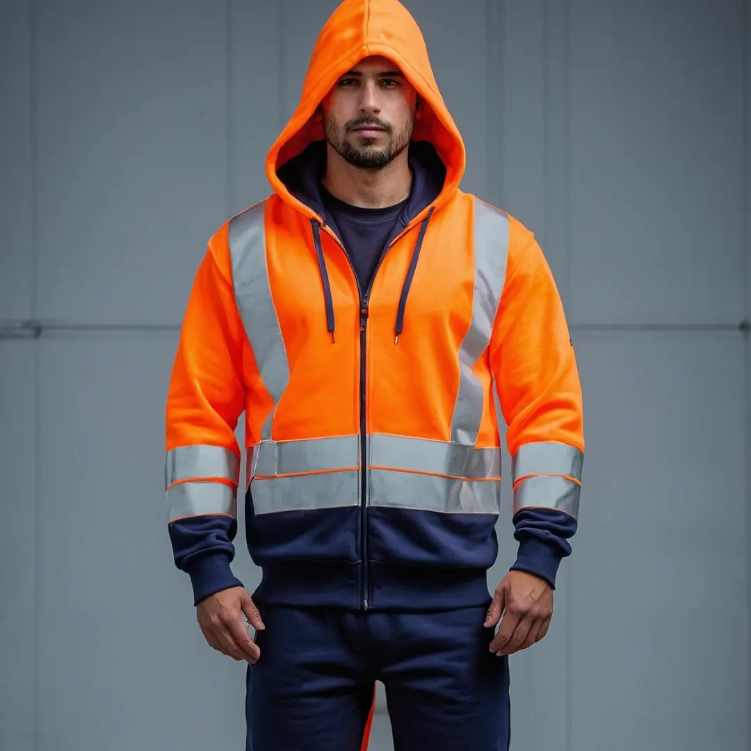 Orange Hi Vis Hoodie for Men - Workwear Long Sleeve High Visibility Hooded Zipper