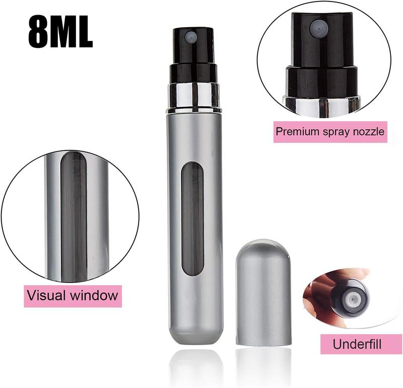 Perfume Atomizer Refillable, 8 ml Refillable Atomiser Perfume Spray Bottle Mini Aluminium Container Cover Set Transparent Friend Window Glass Insert Plastic 2