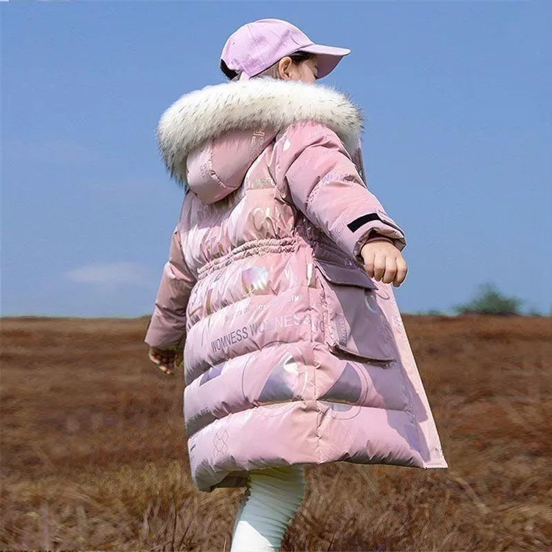 New 4-12 Years Fashion Winter Teenger Girls Jacket Hight Quality Heavy Keep Warm Large Fur Collar Hooded Coat For Kids 5