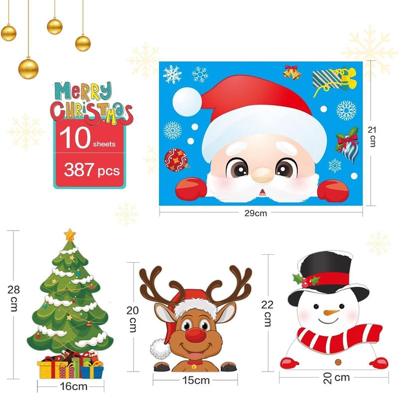 385 Pcs Christmas Window Stickers - Double-Sided Xmas Decorations for Office and Home - Ornaments, Banners Ornaments Gift Glass Room Candle Set decoration Wood Wooden 2