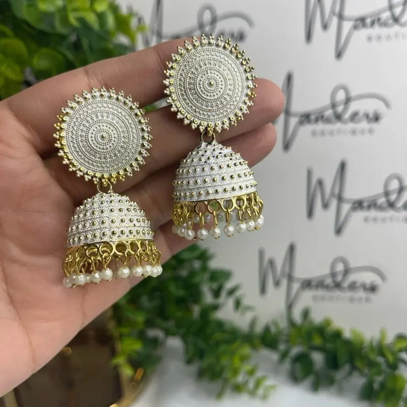 White Jhumka Earrings - Fashionable and Elegant