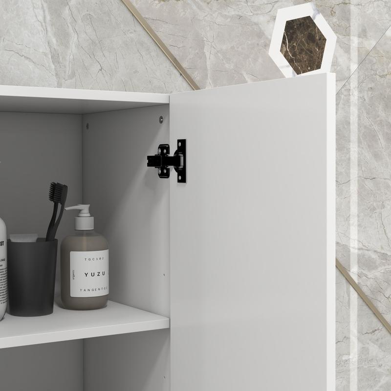 Tall Slim White High Gloss Bathroom Cabinet with Multi Storage by Kleankin 7