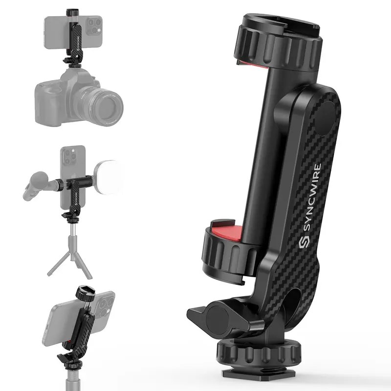 SYNCWIRE Tripod Phone Mount, Universal Smartphone Mount Adapter with 2 Cold Shoe and 1/4" Screw, 360° Rotates and 180° Tilts Adjustable Cell Phone Clamp Holder for Enhancing Mobile Photography Setup 0