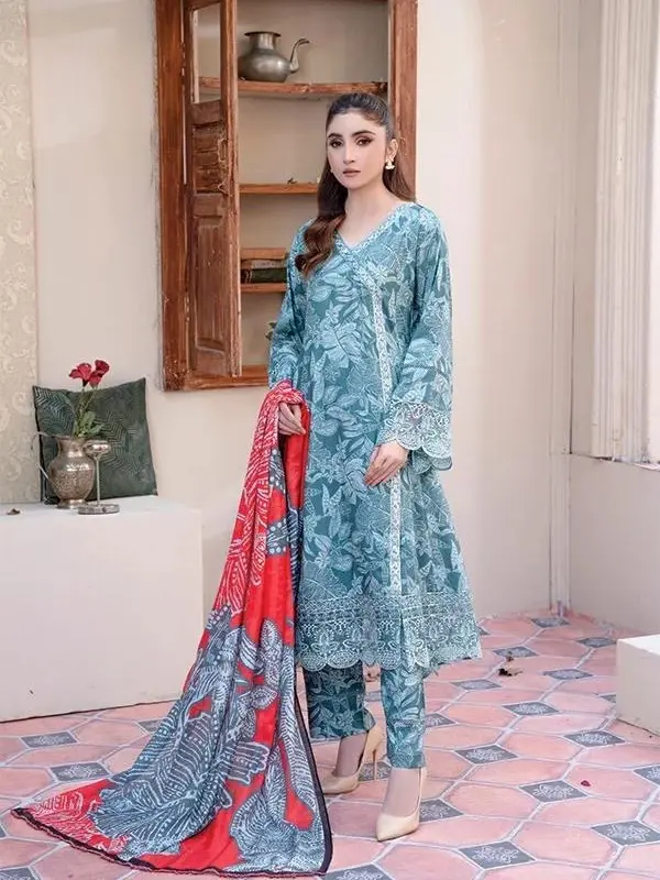 D-6 Luxury Linen Frock With Printed Linen Dupatta