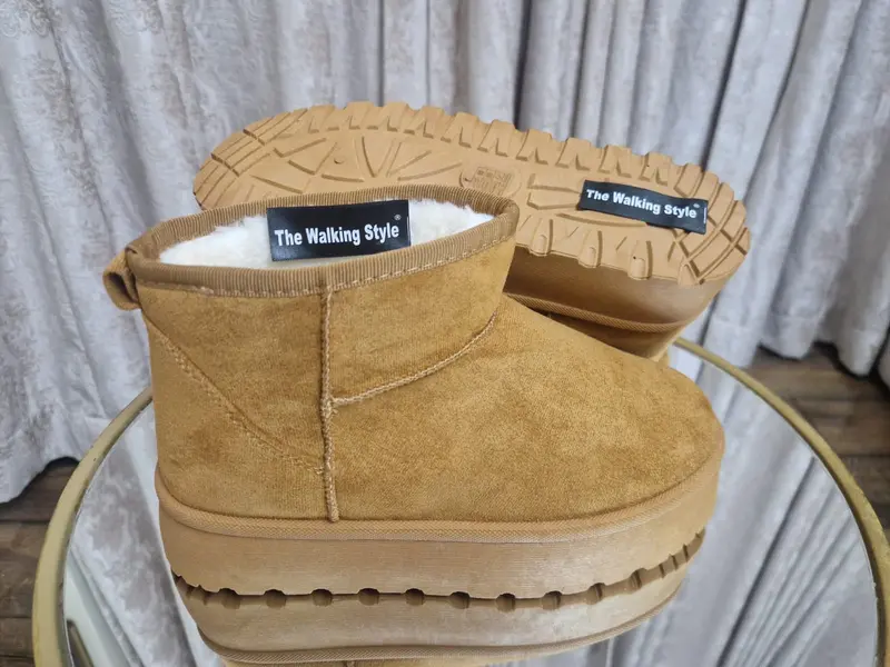 The Walking Style Women's Ladies Faux Fur Indoor Outdoor Flatform Ankle Boots 4