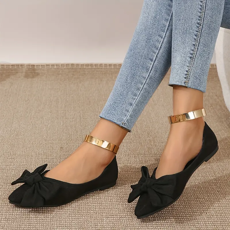 Women's Bowknot Decor Flat Shoes, Casual Point Toe Slip On Shoes, Lightweight & Comfortable Shoes 2