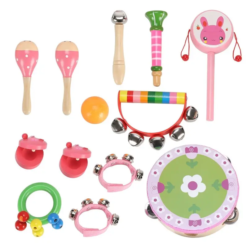 [Hot Sale] 13 Pcs Set Kids Baby Wooden Musical Rhythm Percussion Instruments Set 5