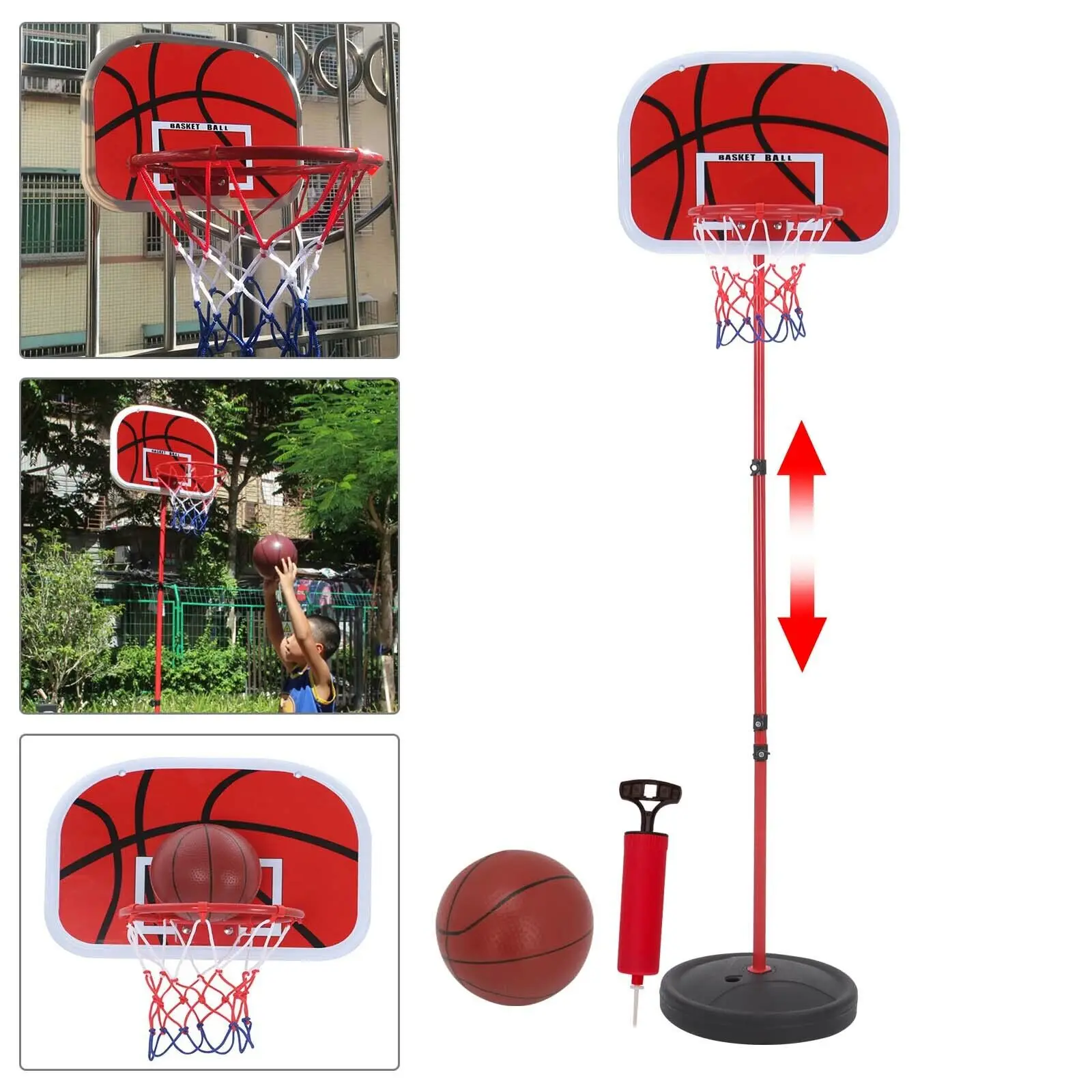 GoDyna Basketball Hoop Outdoor Adjustable Basketball Hoop and Stand 2M Portable Netball Hoop With Backboard and Net Basketball for Children Boys Girls