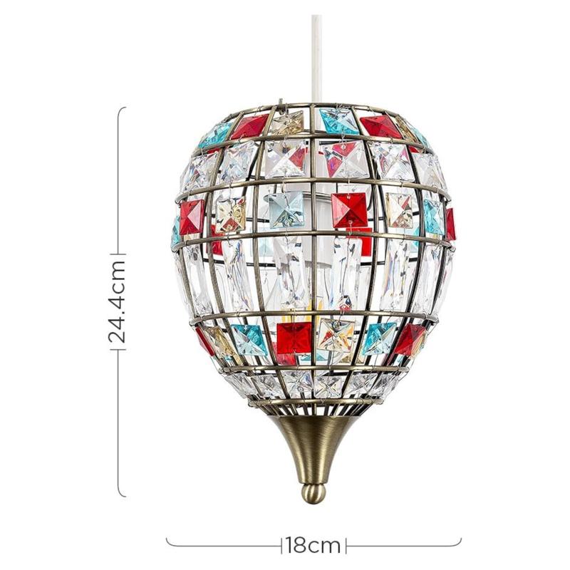 Traditional Antique Brass Cage & Multi-Coloured Acrylic Jewel Ceiling Pendant Light Shade 3