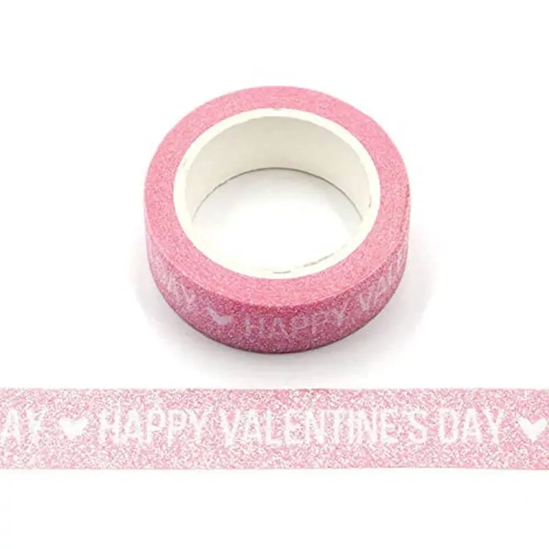 Syntego Happy Valentines Day Glitter Sparkle Pink Washi Tape 15mm x 3m 0