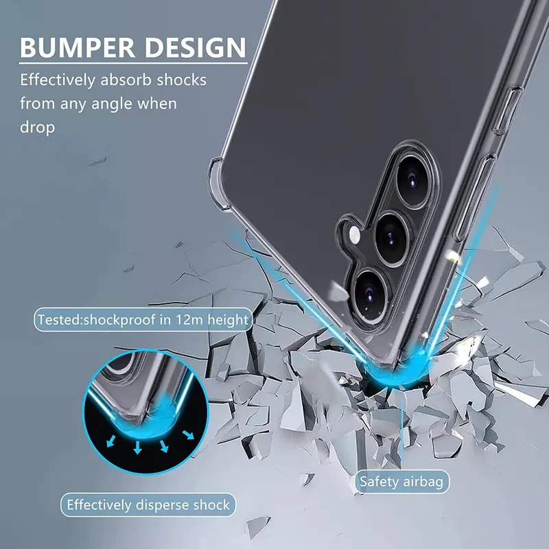 Bumper Case Shockproof Protective Clear Back Phone Protection Cover for Samsung Galaxy S24 Ultra, S24 Plus, S24, S24 FE, S23 Ultra, S23 Plus, S23, S22 Ultra, S22 Plus, S22, S21 Ultra, S21 Plus, S21, S21 FE, S20 FE, S20 Plus 3